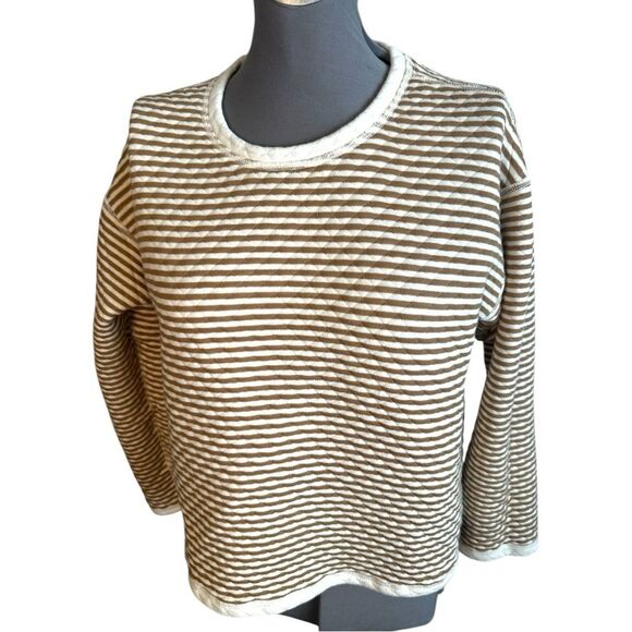 J.Crew Reversible Quilted Sweater cream and tan striped, Size small wardrobe - Picture 1 of 6
